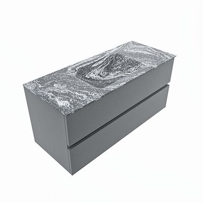 MONDIAZ VICA-DLUX 110cm badmeubel onderkast Plata 2 lades. Inbouw wastafel CLOUD midden 1 kraangat, kleur Lava, en spiegel model SPOT