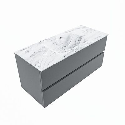 MONDIAZ VICA-DLUX 110cm badmeubel onderkast Plata 2 lades. Inbouw wastafel CLOUD midden zonder kraangat, kleur Glace, en spiegel model SPOT