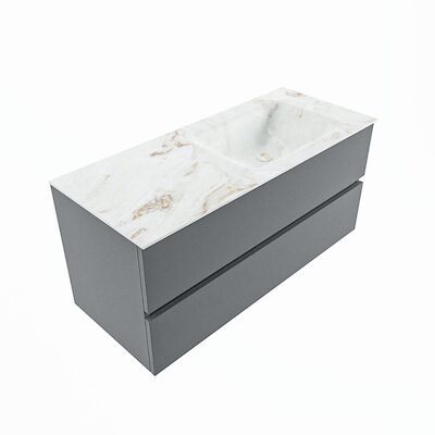 MONDIAZ VICA-DLUX 110cm badmeubel onderkast Plata 2 lades. Inbouw wastafel CLOUD rechts zonder kraangat, kleur Frappe, en spiegel model SPOT
