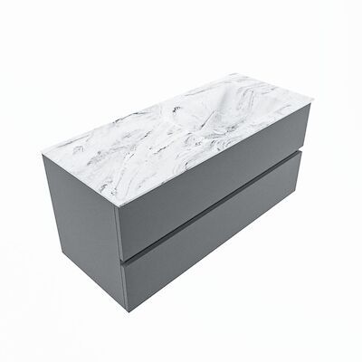 MONDIAZ VICA-DLUX 110cm badmeubel onderkast Plata 2 lades. Inbouw wastafel CLOUD rechts zonder kraangat, kleur Glace, en spiegel model SPOT