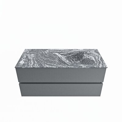 MONDIAZ VICA-DLUX 110cm badmeubel onderkast Plata 2 lades. Inbouw wastafel CLOUD rechts zonder kraangat, kleur Lava.