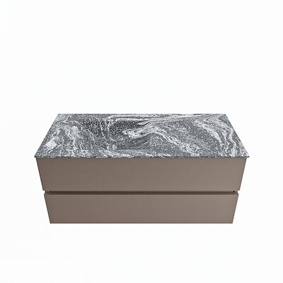 MONDIAZ VICA-DLUX 110cm badmeubel onderkast Smoke 2 lades. Inbouw wastafel CLOUD links zonder kraangat, kleur Lava.