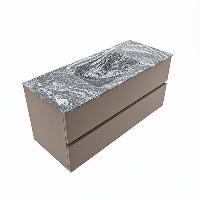MONDIAZ VICA-DLUX 110cm badmeubel onderkast Smoke 2 lades. Inbouw wastafel CLOUD midden 1 kraangat, kleur Lava, en spiegel model SPOT