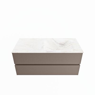 MONDIAZ VICA-DLUX 110cm badmeubel onderkast Smoke 2 lades. Inbouw wastafel CLOUD rechts 1 kraangat, kleur Ostra.