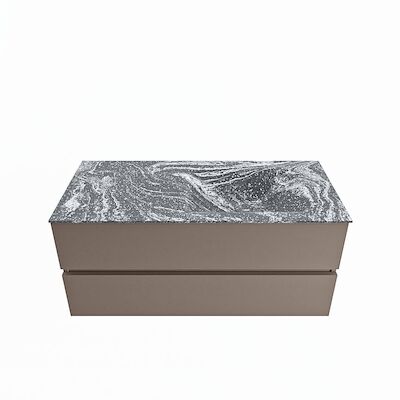 MONDIAZ VICA-DLUX 110cm badmeubel onderkast Smoke 2 lades. Inbouw wastafel CLOUD rechts zonder kraangat, kleur Lava.