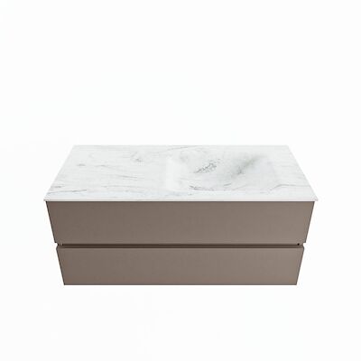 MONDIAZ VICA-DLUX 110cm badmeubel onderkast Smoke 2 lades. Inbouw wastafel CLOUD rechts zonder kraangat, kleur Opalo.