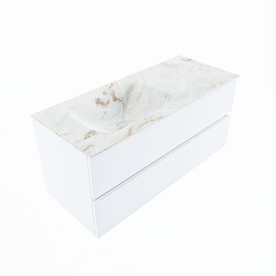 MONDIAZ VICA-DLUX 110cm badmeubel onderkast Talc 2 lades. Inbouw wastafel CLOUD links 1 kraangat, kleur Frappe, en spiegel model SPOT