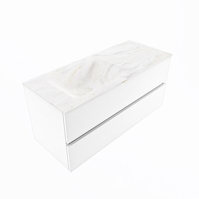 MONDIAZ VICA-DLUX 110cm badmeubel onderkast Talc 2 lades. Inbouw wastafel CLOUD links 1 kraangat, kleur Ostra, en spiegel model SPOT