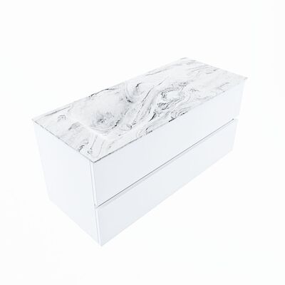 MONDIAZ VICA-DLUX 110cm badmeubel onderkast Talc 2 lades. Inbouw wastafel CLOUD links zonder kraangat, kleur Glace, en spiegel model SPOT