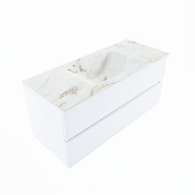 MONDIAZ VICA-DLUX 110cm badmeubel onderkast Talc 2 lades. Inbouw wastafel CLOUD midden 1 kraangat, kleur Frappe, en spiegel model SPOT
