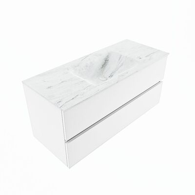 MONDIAZ VICA-DLUX 110cm badmeubel onderkast Talc 2 lades. Inbouw wastafel CLOUD midden 1 kraangat, kleur Opalo, en spiegel model SPOT