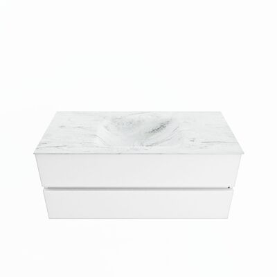 MONDIAZ VICA-DLUX 110cm badmeubel onderkast Talc 2 lades. Inbouw wastafel CLOUD midden 1 kraangat, kleur Opalo.