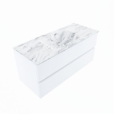 MONDIAZ VICA-DLUX 110cm badmeubel onderkast Talc 2 lades. Inbouw wastafel CLOUD midden zonder kraangat, kleur Glace, en spiegel model SPOT