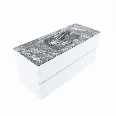 MONDIAZ VICA-DLUX 110cm badmeubel onderkast Talc 2 lades. Inbouw wastafel CLOUD midden zonder kraangat, kleur Lava, en spiegel model SPOT