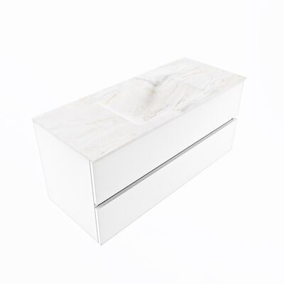 MONDIAZ VICA-DLUX 110cm badmeubel onderkast Talc 2 lades. Inbouw wastafel CLOUD midden zonder kraangat, kleur Ostra, en spiegel model SPOT