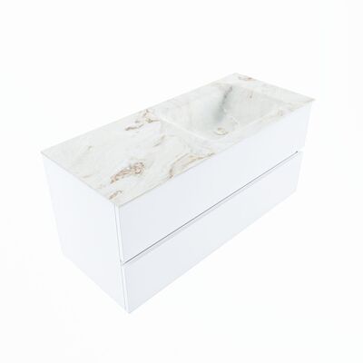 MONDIAZ VICA-DLUX 110cm badmeubel onderkast Talc 2 lades. Inbouw wastafel CLOUD rechts 1 kraangat, kleur Frappe, en spiegel model SPOT