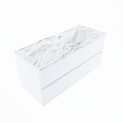 MONDIAZ VICA-DLUX 110cm badmeubel onderkast Talc 2 lades. Inbouw wastafel CLOUD rechts 1 kraangat, kleur Glace, en spiegel model SPOT