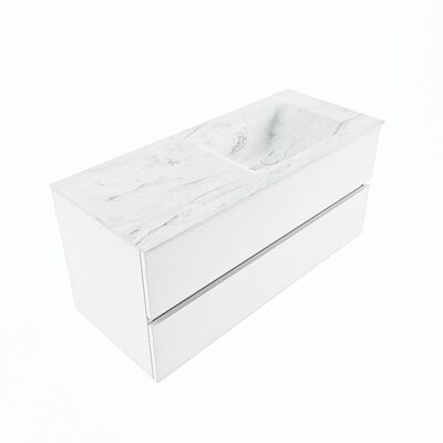 MONDIAZ VICA-DLUX 110cm badmeubel onderkast Talc 2 lades. Inbouw wastafel CLOUD rechts 1 kraangat, kleur Opalo, en spiegel model SPOT