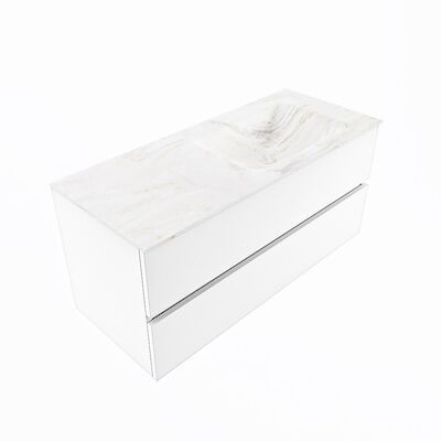 MONDIAZ VICA-DLUX 110cm badmeubel onderkast Talc 2 lades. Inbouw wastafel CLOUD rechts 1 kraangat, kleur Ostra, en spiegel model SPOT