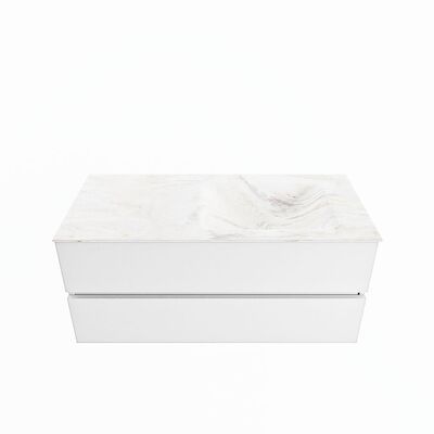 MONDIAZ VICA-DLUX 110cm badmeubel onderkast Talc 2 lades. Inbouw wastafel CLOUD rechts 1 kraangat, kleur Ostra.
