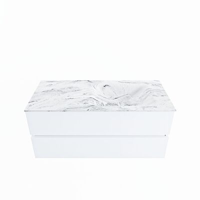 MONDIAZ VICA-DLUX 110cm badmeubel onderkast Talc 2 lades. Inbouw wastafel CLOUD rechts zonder kraangat, kleur Glace.