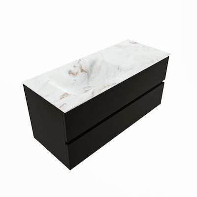 MONDIAZ VICA-DLUX 110cm badmeubel onderkast Urban 2 lades. Inbouw wastafel CLOUD links 1 kraangat, kleur Frappe, en spiegel model SPOT