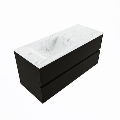 MONDIAZ VICA-DLUX 110cm badmeubel onderkast Urban 2 lades. Inbouw wastafel CLOUD links 1 kraangat, kleur Opalo, en spiegel model SPOT