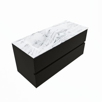 MONDIAZ VICA-DLUX 110cm badmeubel onderkast Urban 2 lades. Inbouw wastafel CLOUD links zonder kraangat, kleur Glace, en spiegel model SPOT