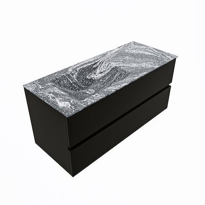 MONDIAZ VICA-DLUX 110cm badmeubel onderkast Urban 2 lades. Inbouw wastafel CLOUD links zonder kraangat, kleur Lava, en spiegel model SPOT