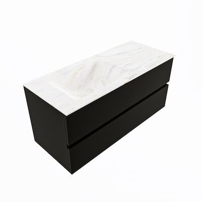 MONDIAZ VICA-DLUX 110cm badmeubel onderkast Urban 2 lades. Inbouw wastafel CLOUD links zonder kraangat, kleur Ostra, en spiegel model SPOT