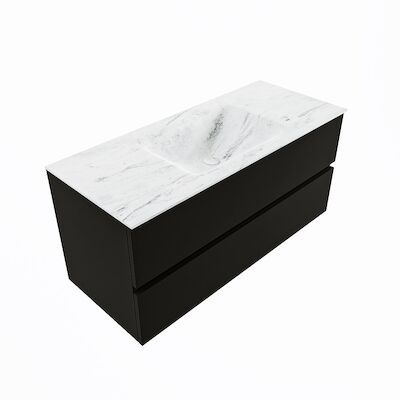 MONDIAZ VICA-DLUX 110cm badmeubel onderkast Urban 2 lades. Inbouw wastafel CLOUD midden 1 kraangat, kleur Opalo, en spiegel model SPOT