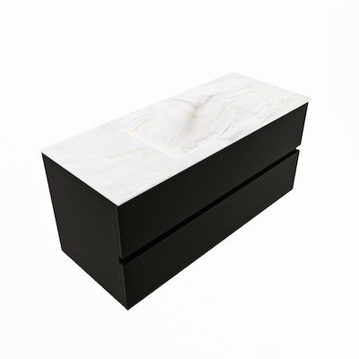 MONDIAZ VICA-DLUX 110cm badmeubel onderkast Urban 2 lades. Inbouw wastafel CLOUD midden 1 kraangat, kleur Ostra, en spiegel model SPOT