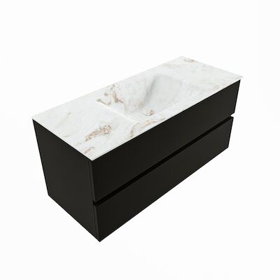 MONDIAZ VICA-DLUX 110cm badmeubel onderkast Urban 2 lades. Inbouw wastafel CLOUD midden zonder kraangat, kleur Frappe, en spiegel model SPOT