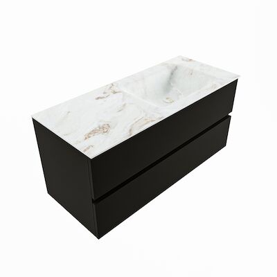 MONDIAZ VICA-DLUX 110cm badmeubel onderkast Urban 2 lades. Inbouw wastafel CLOUD rechts 1 kraangat, kleur Frappe, en spiegel model SPOT