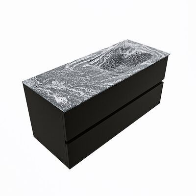 MONDIAZ VICA-DLUX 110cm badmeubel onderkast Urban 2 lades. Inbouw wastafel CLOUD rechts 1 kraangat, kleur Lava, en spiegel model SPOT