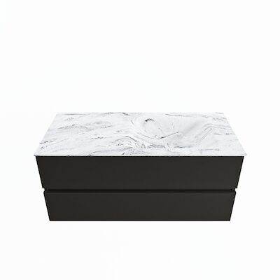 MONDIAZ VICA-DLUX 110cm badmeubel onderkast Urban 2 lades. Inbouw wastafel CLOUD rechts zonder kraangat, kleur Glace.