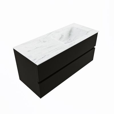 MONDIAZ VICA-DLUX 110cm badmeubel onderkast Urban 2 lades. Inbouw wastafel CLOUD rechts zonder kraangat, kleur Opalo, en spiegel model SPOT