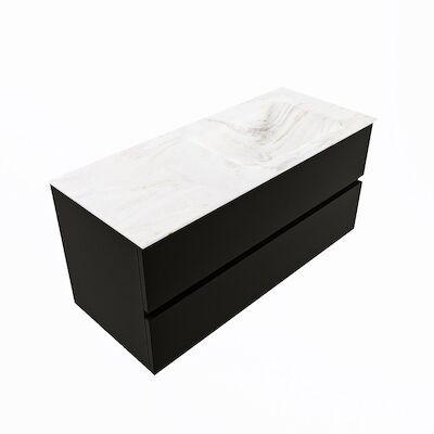 MONDIAZ VICA-DLUX 110cm badmeubel onderkast Urban 2 lades. Inbouw wastafel CLOUD rechts zonder kraangat, kleur Ostra, en spiegel model SPOT
