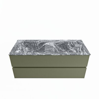 MONDIAZ VICA-DLUX 120cm badmeubel onderkast Army 2 lades. Inbouw wastafel CLOUD dubbel 2 kraangaten, kleur Lava.