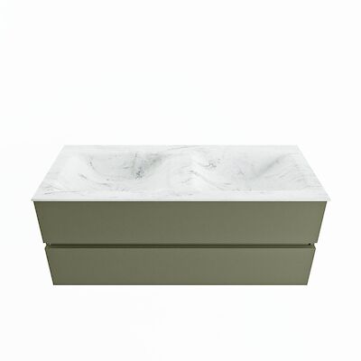MONDIAZ VICA-DLUX 120cm badmeubel onderkast Army 2 lades. Inbouw wastafel CLOUD dubbel 2 kraangaten, kleur Opalo.
