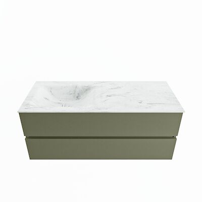 MONDIAZ VICA-DLUX 120cm badmeubel onderkast Army 2 lades. Inbouw wastafel CLOUD links 1 kraangat, kleur Opalo.