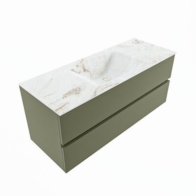 MONDIAZ VICA-DLUX 120cm badmeubel onderkast Army 2 lades. Inbouw wastafel CLOUD midden 1 kraangat, kleur Frappe, en spiegel model SPOT
