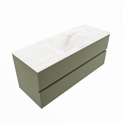 MONDIAZ VICA-DLUX 120cm badmeubel onderkast Army 2 lades. Inbouw wastafel CLOUD midden 1 kraangat, kleur Ostra, en spiegel model SPOT