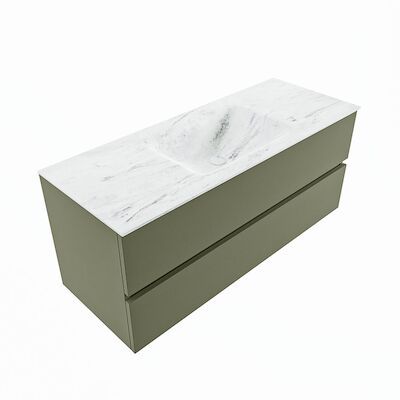 MONDIAZ VICA-DLUX 120cm badmeubel onderkast Army 2 lades. Inbouw wastafel CLOUD midden zonder kraangat, kleur Opalo, en spiegel model SPOT