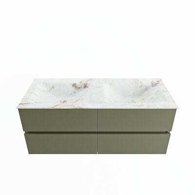 MONDIAZ VICA-DLUX 120cm badmeubel onderkast Army 4 lades. Inbouw wastafel CLOUD dubbel zonder kraangat, kleur Frappe.
