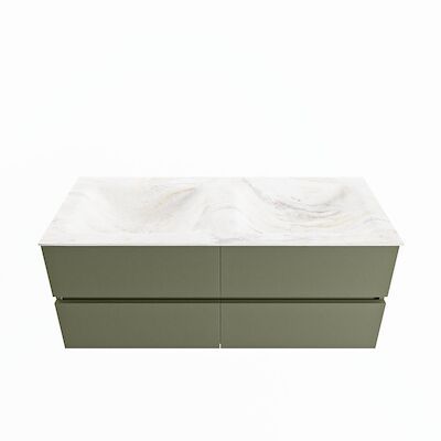 MONDIAZ VICA-DLUX 120cm badmeubel onderkast Army 4 lades. Inbouw wastafel CLOUD dubbel zonder kraangat, kleur Ostra.