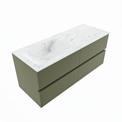 MONDIAZ VICA-DLUX 120cm badmeubel onderkast Army 4 lades. Inbouw wastafel CLOUD links 1 kraangat, kleur Opalo, en spiegel model SPOT