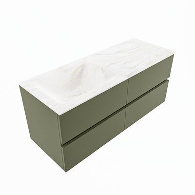 MONDIAZ VICA-DLUX 120cm badmeubel onderkast Army 4 lades. Inbouw wastafel CLOUD links 1 kraangat, kleur Ostra, en spiegel model SPOT