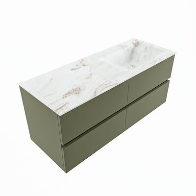 MONDIAZ VICA-DLUX 120cm badmeubel onderkast Army 4 lades. Inbouw wastafel CLOUD rechts zonder kraangat, kleur Frappe, en spiegel model SPOT