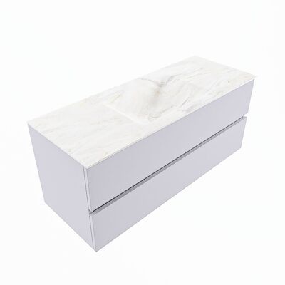 MONDIAZ VICA-DLUX 120cm badmeubel onderkast Cale 2 lades. Inbouw wastafel CLOUD midden 1 kraangat, kleur Ostra, en spiegel model SPOT